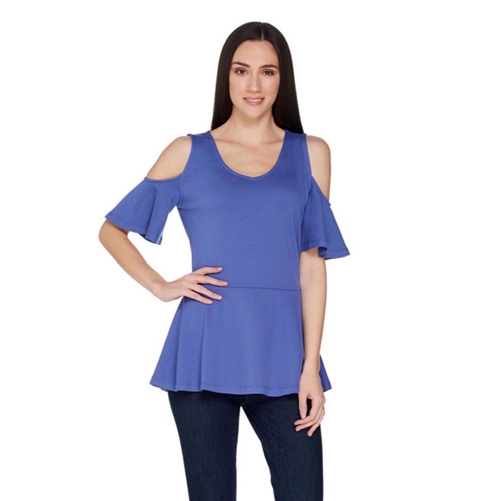 NEW Isaac Mizrahi Live! Cold Shoulder Peplum Top